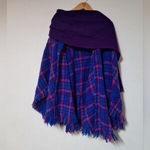 Boyne Valley Weavers Handmade Wool Shawl Wrap Cape Ireland Purple Blue Plaid OS